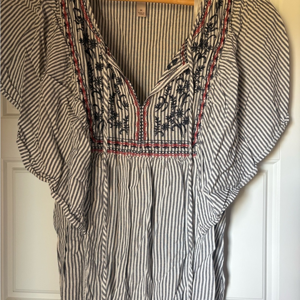 Knox Rose Navy & White Striped Embroidered V-Neck Tunic